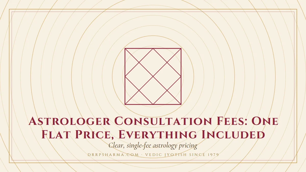 Astrologer Consultation Fees: One Flat Price, Everything Included — a Vedic birth-chart (kundli) diagram motif on a parchment plate