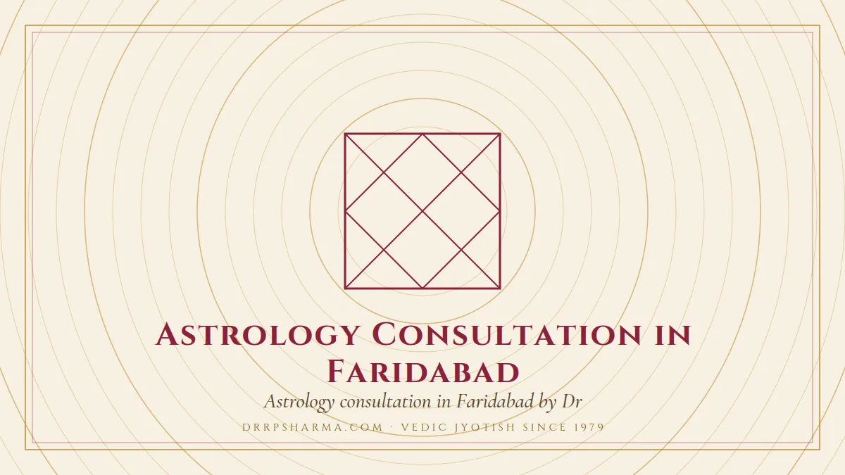 Astrology Consultation in Faridabad — a Vedic birth-chart (kundli) diagram motif on a parchment plate
