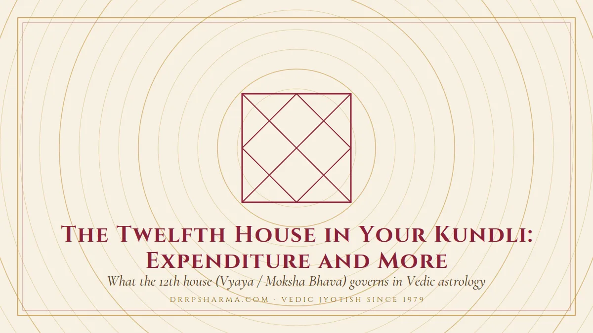 The Twelfth House in Your Kundli: Expenditure and More — a Vedic birth-chart (kundli) diagram motif on a parchment plate