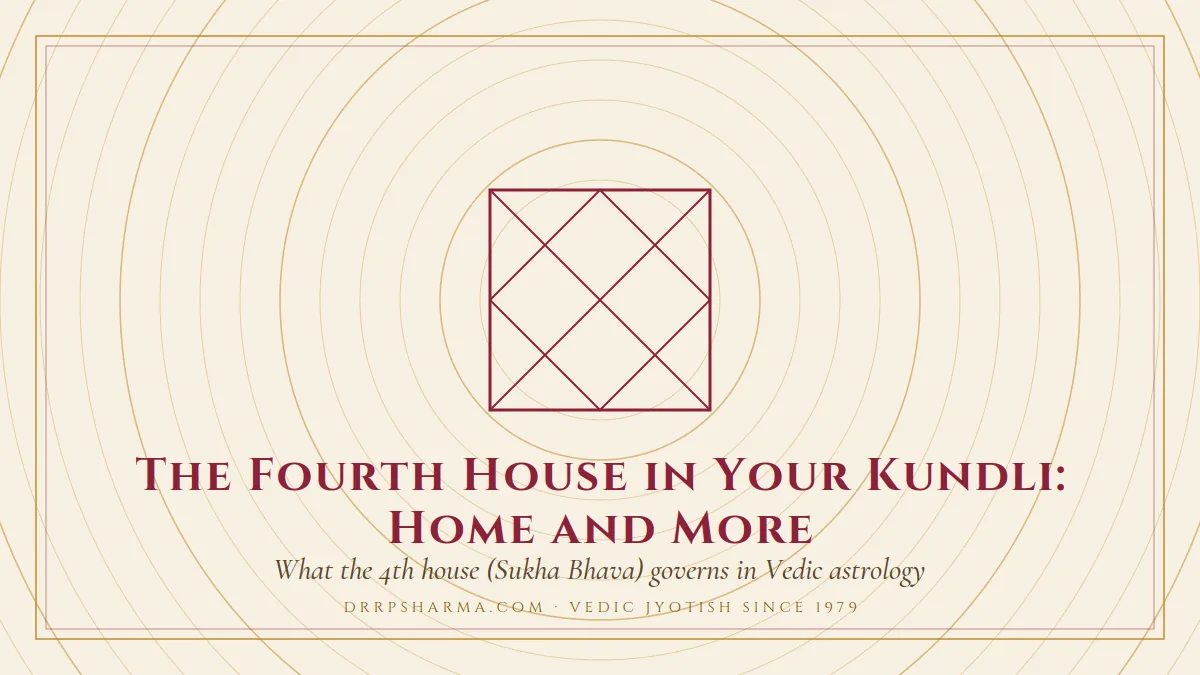 The Fourth House in Your Kundli: Home and More — a Vedic birth-chart (kundli) diagram motif on a parchment plate