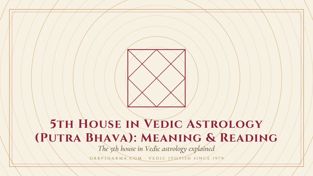 5th House in Vedic Astrology (Putra Bhava): Meaning & Reading — a Vedic birth-chart (kundli) diagram motif on a parchment plate