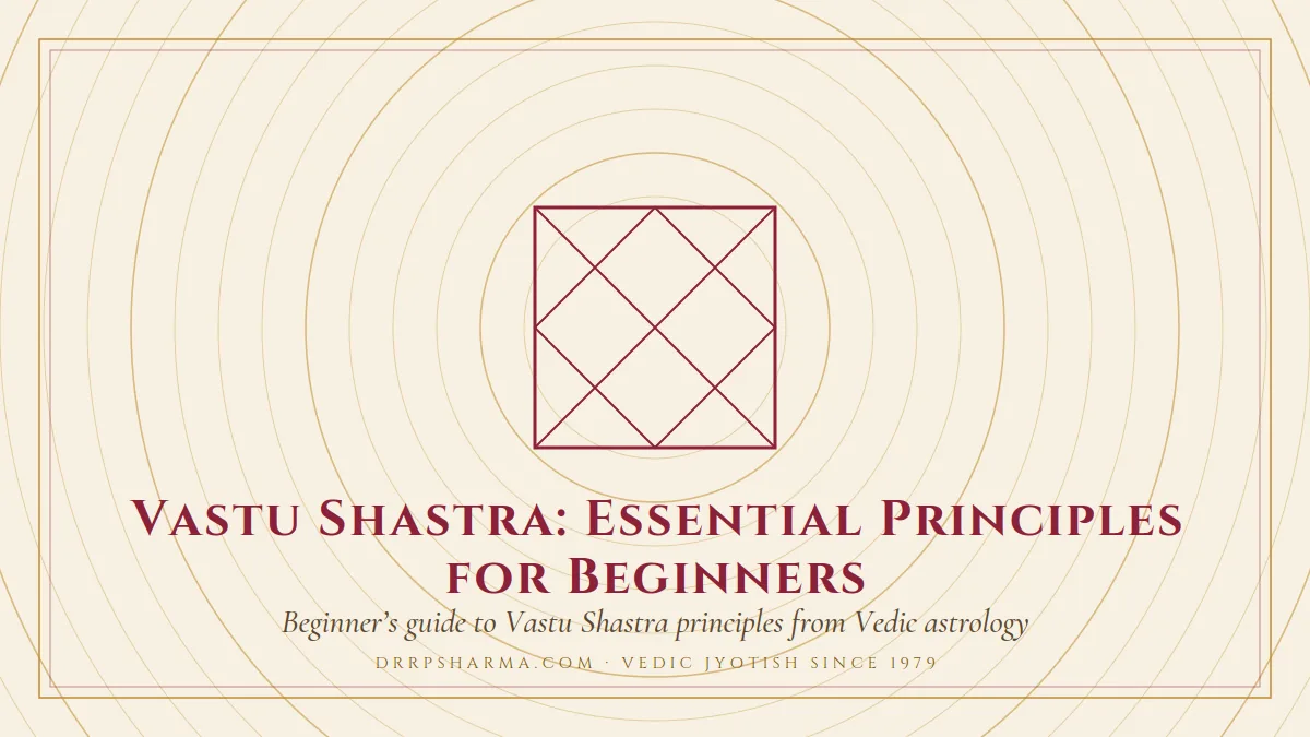 Vastu Shastra: Essential Principles for Beginners — a Vedic birth-chart (kundli) diagram motif on a parchment plate