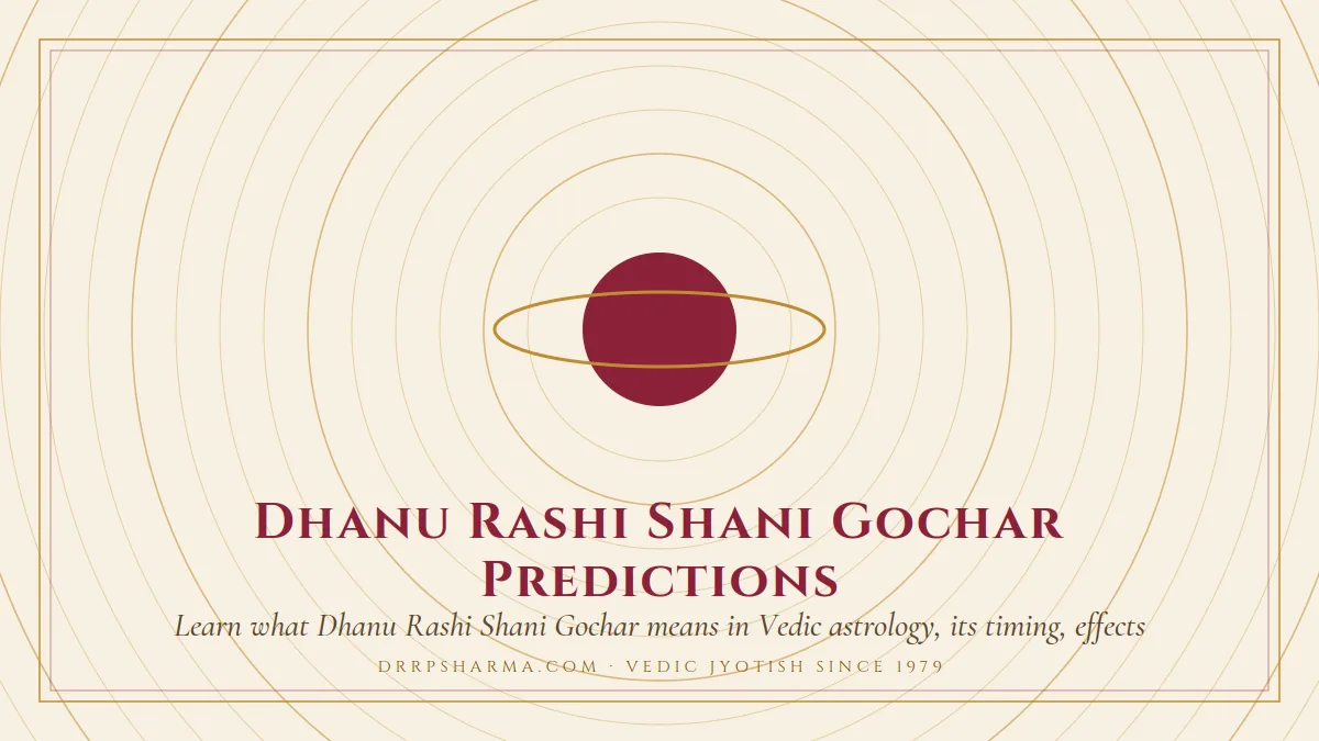 Dhanu Rashi Shani Gochar Predictions — a ringed-planet motif on a parchment plate
