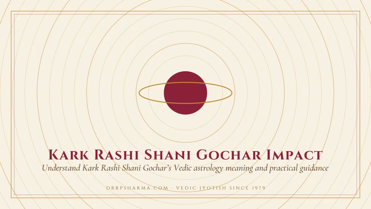 Kark Rashi Shani Gochar Impact — a ringed-planet motif on a parchment plate