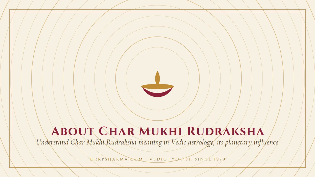 About Char Mukhi Rudraksha — a lit diya lamp motif on a parchment plate