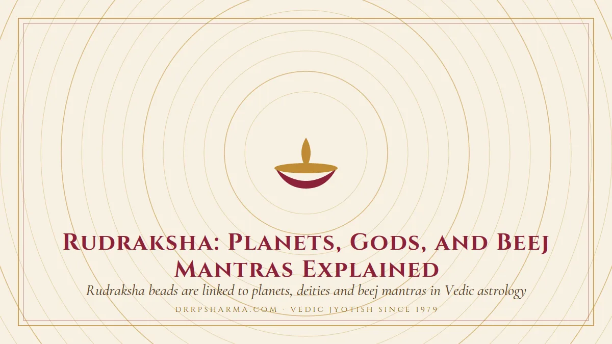 Rudraksha: Planets, Gods, and Beej Mantras Explained — a lit diya lamp motif on a parchment plate
