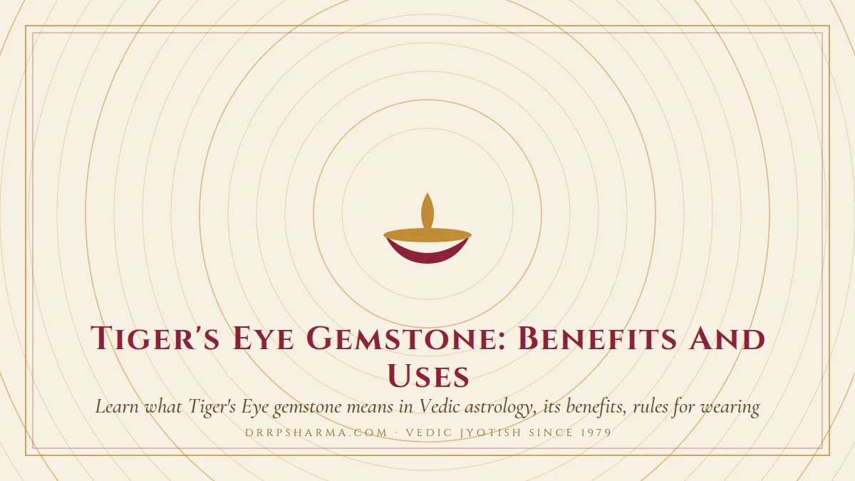 Tiger's Eye Gemstone: Benefits And Uses — a lit diya lamp motif on a parchment plate