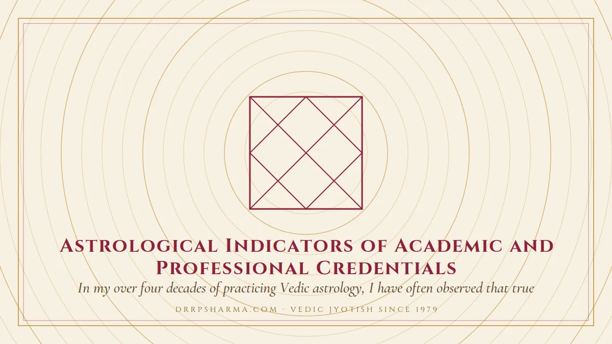 Astrological Indicators of Academic and Professional Credentials — a Vedic birth-chart (kundli) diagram motif on a parchment plate