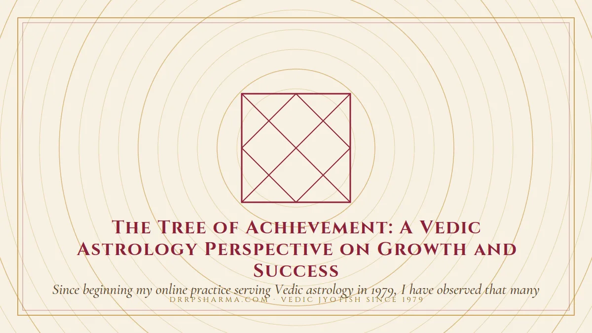 The Tree of Achievement: A Vedic Astrology Perspective on Growth and Success — a Vedic birth-chart (kundli) diagram motif on a parchment plate