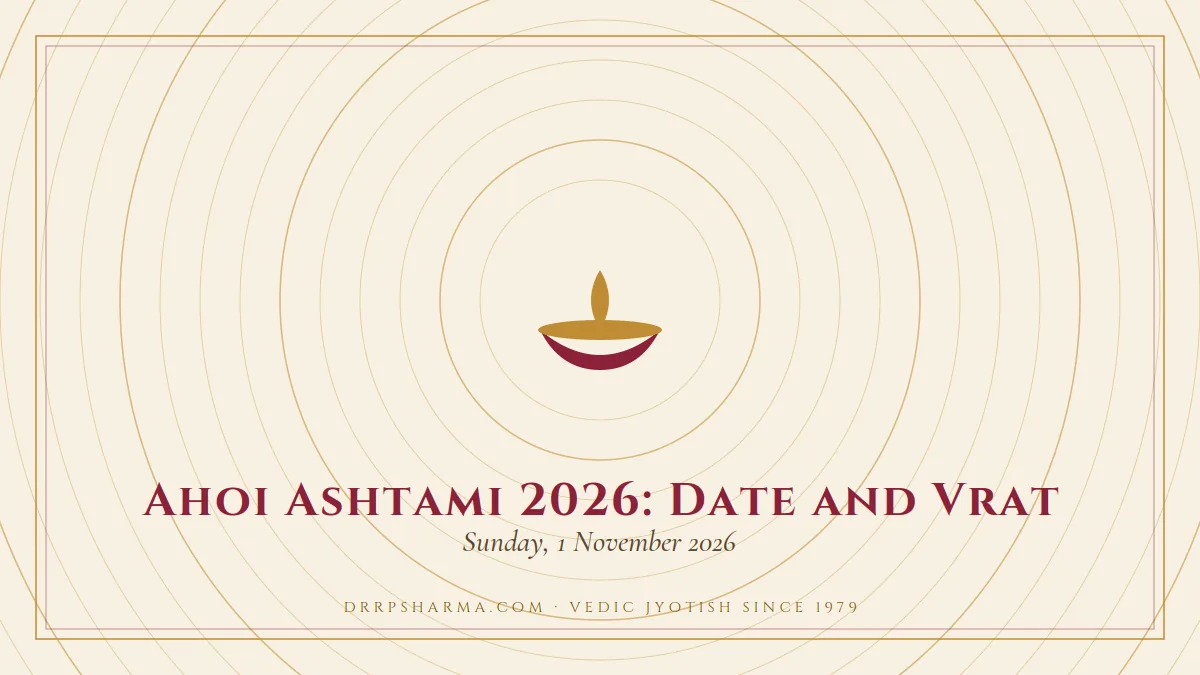Ahoi Ashtami 2026: Date and Vrat — a lit diya lamp motif on a parchment plate