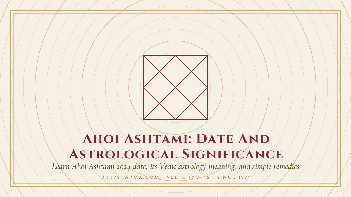 Ahoi Ashtami: Date And Astrological Significance — a Vedic birth-chart (kundli) diagram motif on a parchment plate