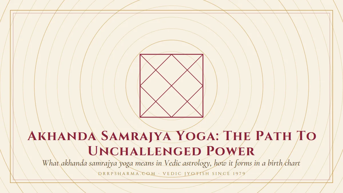 Akhanda Samrajya Yoga — a Vedic birth-chart (kundli) diagram motif on a parchment plate