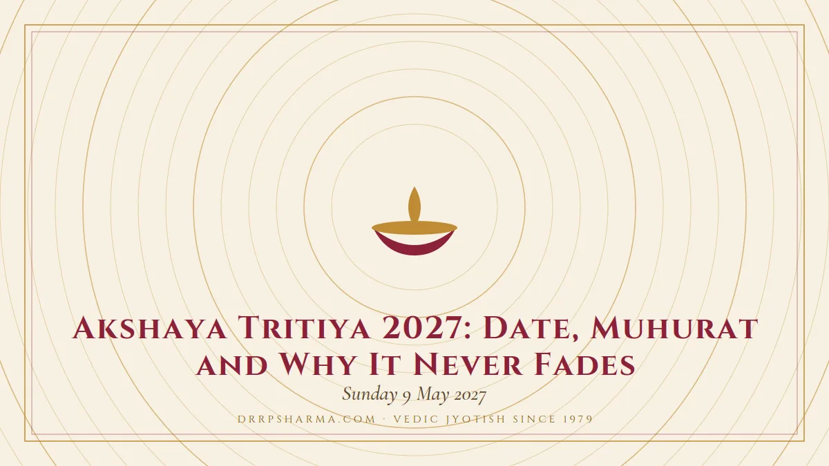Akshaya Tritiya 2027: Date, Muhurat and Why It Never Fades — a lit diya lamp motif on a parchment plate