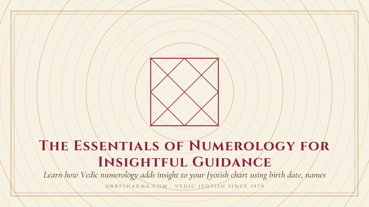 The Essentials of Numerology for Insightful Guidance — a Vedic birth-chart (kundli) diagram motif on a parchment plate