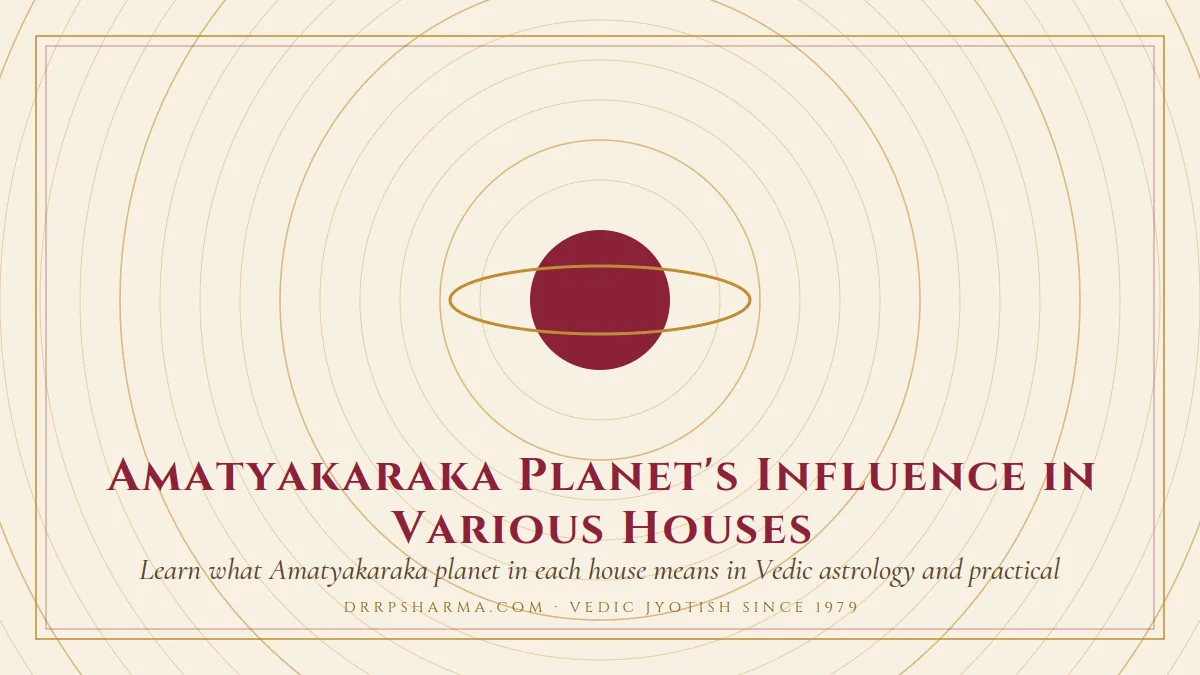 Amatyakaraka Planet's Influence in Various Houses — a ringed-planet motif on a parchment plate