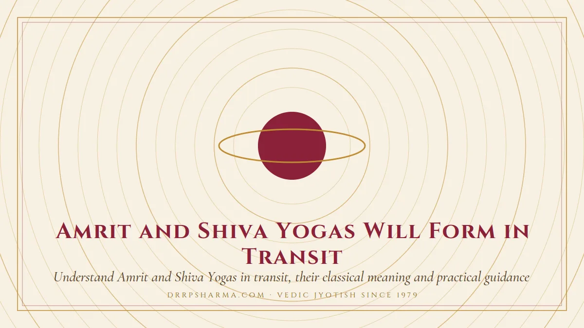 Amrit and Shiva Yogas Will Form in Transit — a ringed-planet motif on a parchment plate