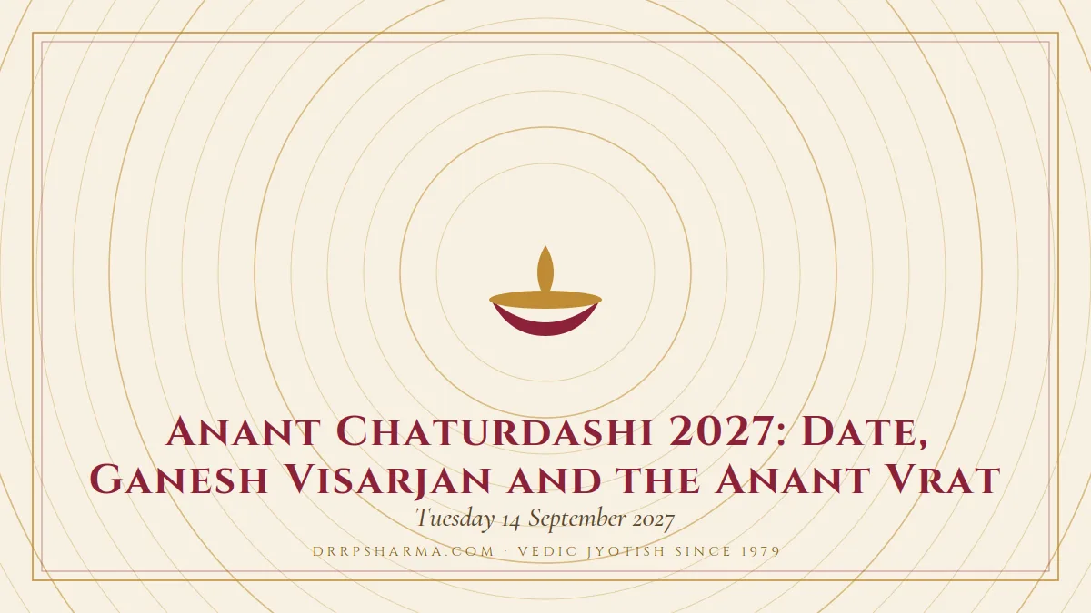 Anant Chaturdashi 2027: Date, Ganesh Visarjan and the Anant Vrat — a lit diya lamp motif on a parchment plate