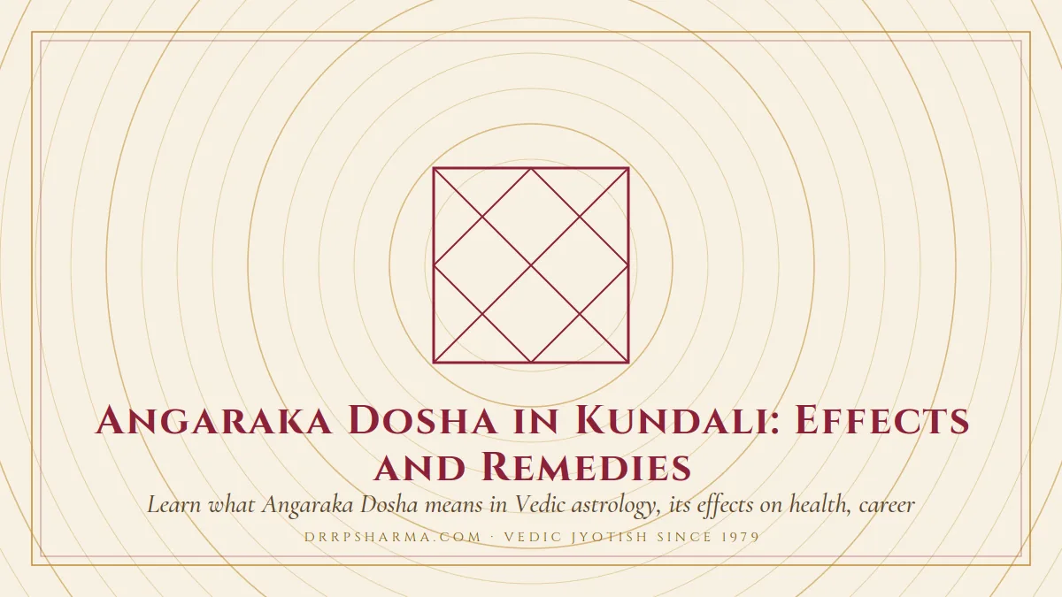 Angaraka Dosha in Kundali: Effects and Remedies — a Vedic birth-chart (kundli) diagram motif on a parchment plate
