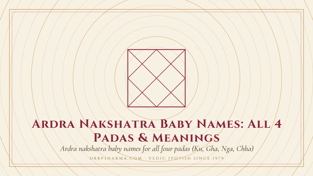 Ardra Nakshatra Baby Names: All 4 Padas & Meanings — a Vedic birth-chart (kundli) diagram motif on a parchment plate