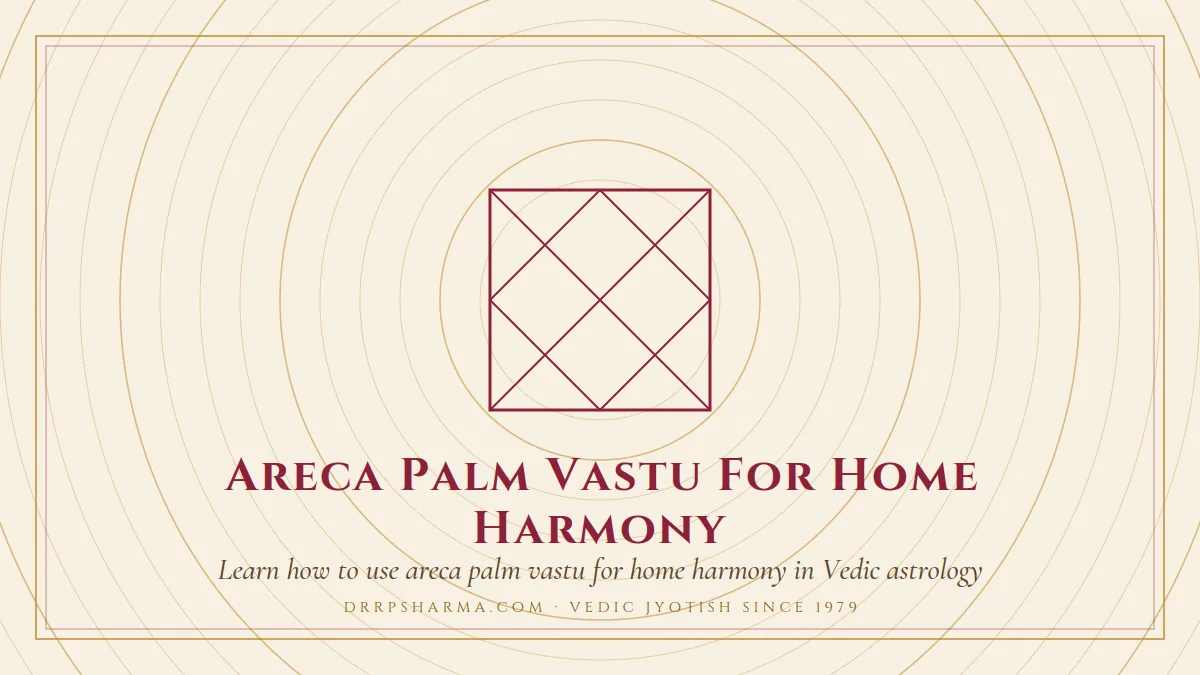Areca Palm Vastu For Home Harmony — a Vedic birth-chart (kundli) diagram motif on a parchment plate
