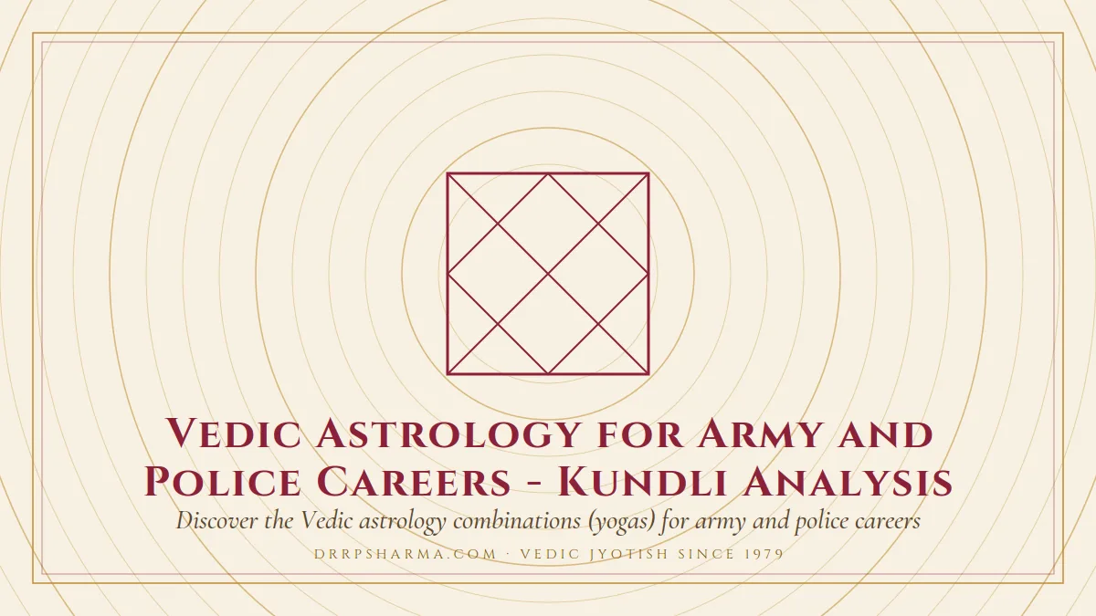 Vedic Astrology for Army and Police Careers - Kundli Analysis — a Vedic birth-chart (kundli) diagram motif on a parchment plate