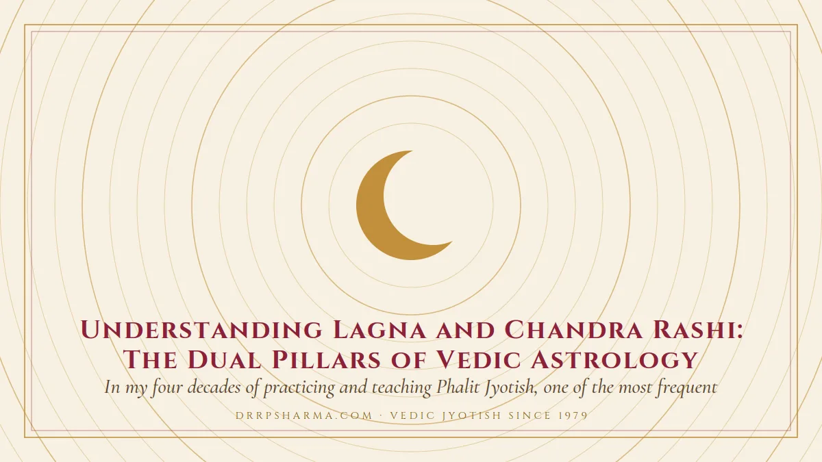 Understanding Lagna and Chandra Rashi: The Dual Pillars of Vedic Astrology — a gold crescent-moon motif on a parchment plate