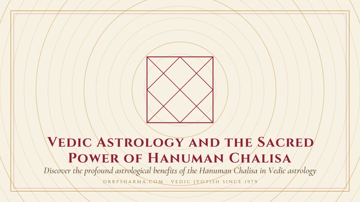 Vedic Astrology and the Sacred Power of Hanuman Chalisa — a Vedic birth-chart (kundli) diagram motif on a parchment plate