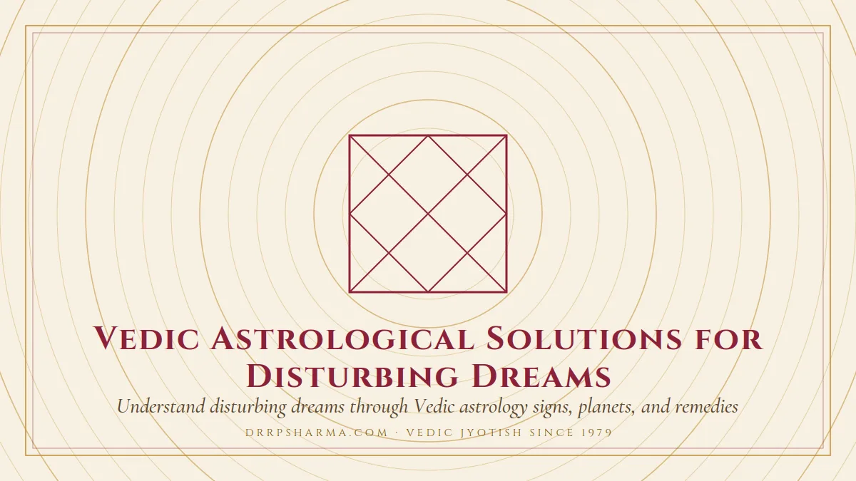 Vedic Astrological Solutions for Disturbing Dreams — a Vedic birth-chart (kundli) diagram motif on a parchment plate