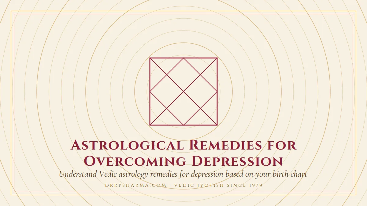 Astrological Remedies for Overcoming Depression — a Vedic birth-chart (kundli) diagram motif on a parchment plate