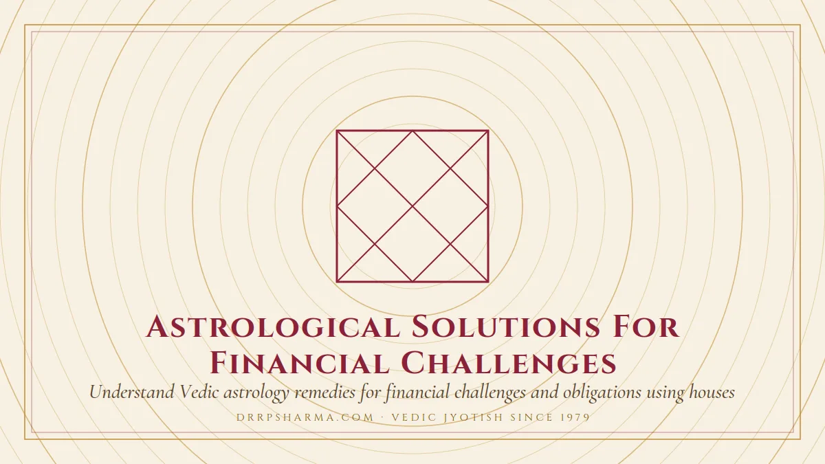 Astrological Solutions For Financial Challenges — a Vedic birth-chart (kundli) diagram motif on a parchment plate