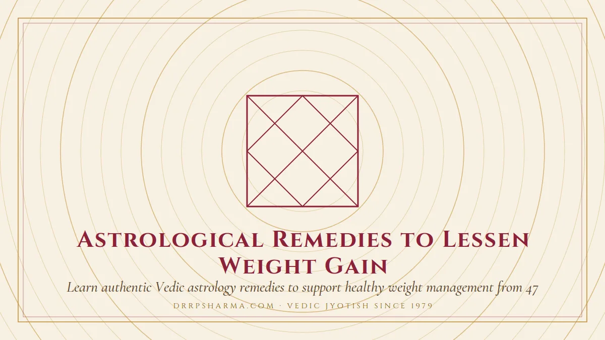 Astrological Remedies to Lessen Weight Gain — a Vedic birth-chart (kundli) diagram motif on a parchment plate