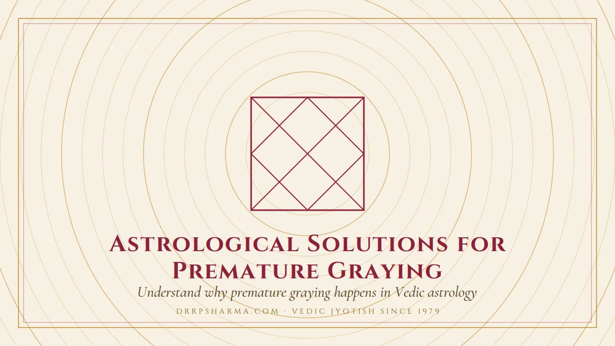 Astrological Solutions for Premature Graying — a Vedic birth-chart (kundli) diagram motif on a parchment plate