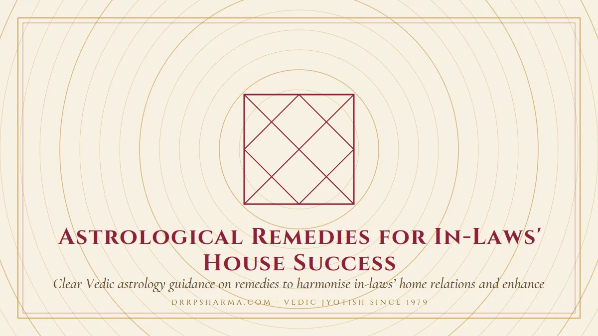 Astrological Remedies for In-Laws' House Success — a Vedic birth-chart (kundli) diagram motif on a parchment plate