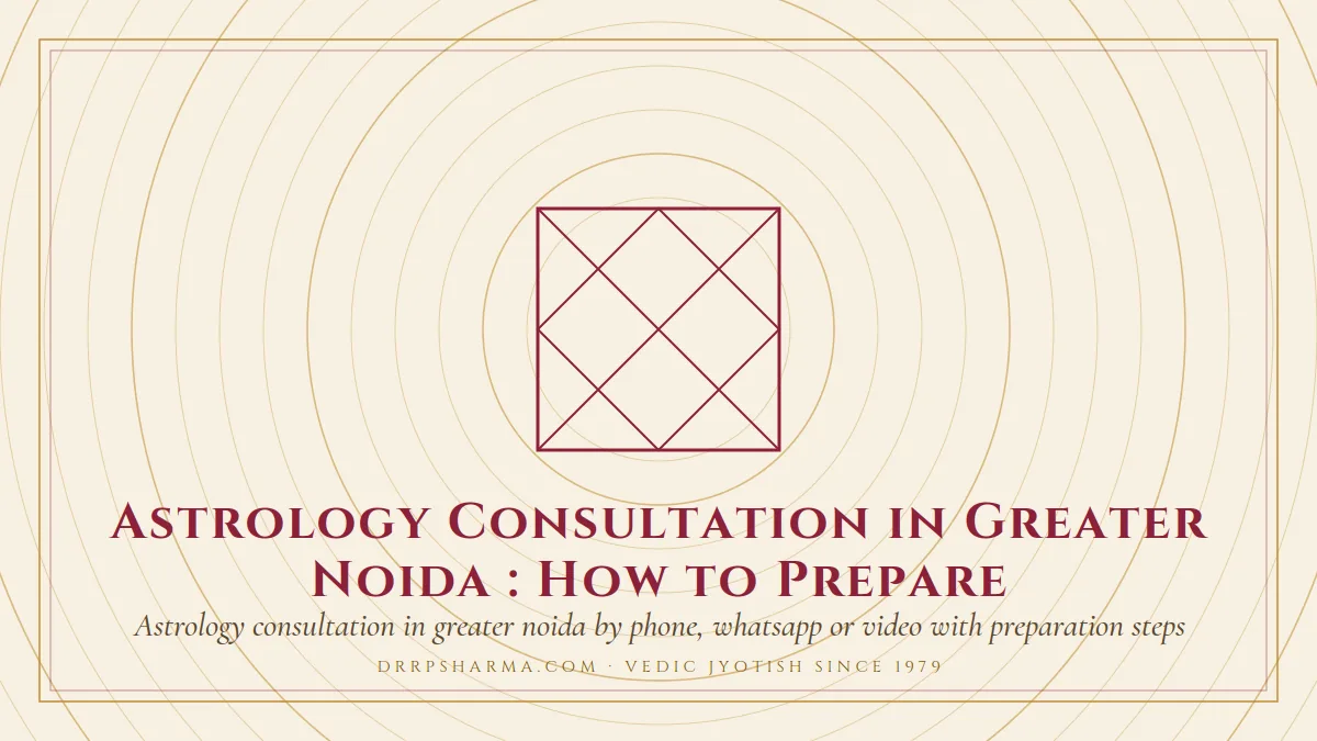 Astrology Consultation in Greater Noida : How to Prepare — a Vedic birth-chart (kundli) diagram motif on a parchment plate