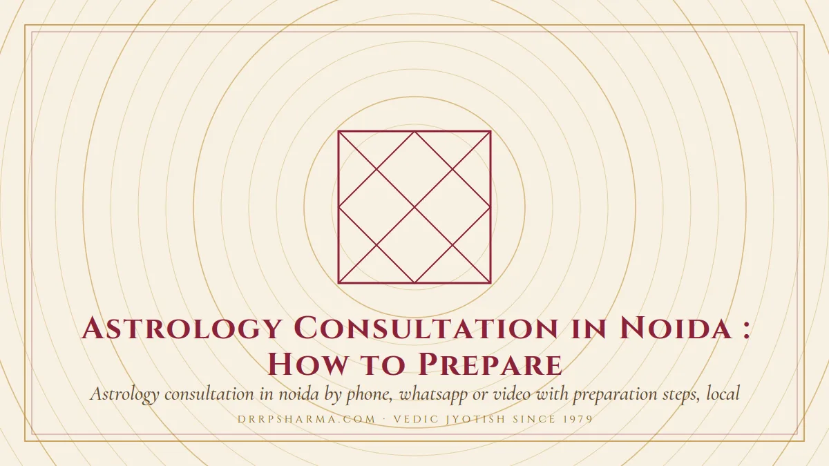 Astrology Consultation in Noida : How to Prepare — a Vedic birth-chart (kundli) diagram motif on a parchment plate