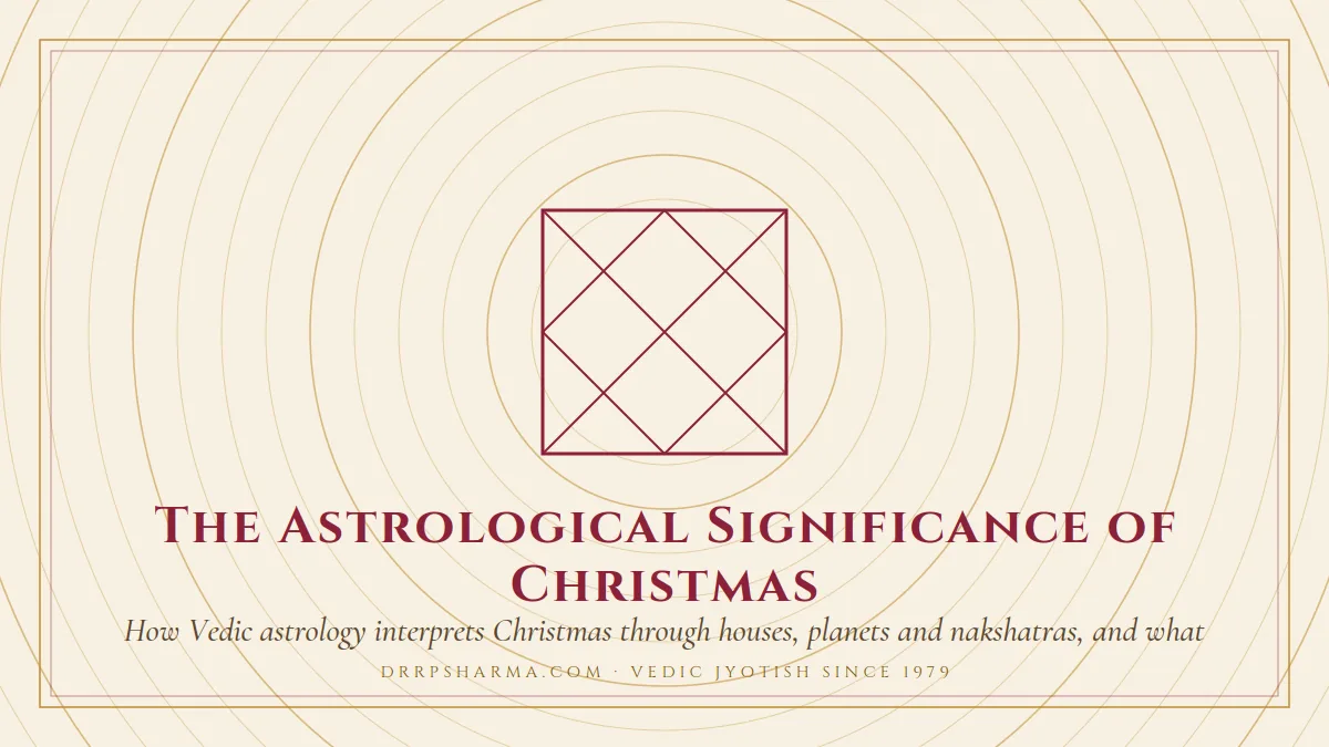 The Astrological Significance of Christmas — a Vedic birth-chart (kundli) diagram motif on a parchment plate