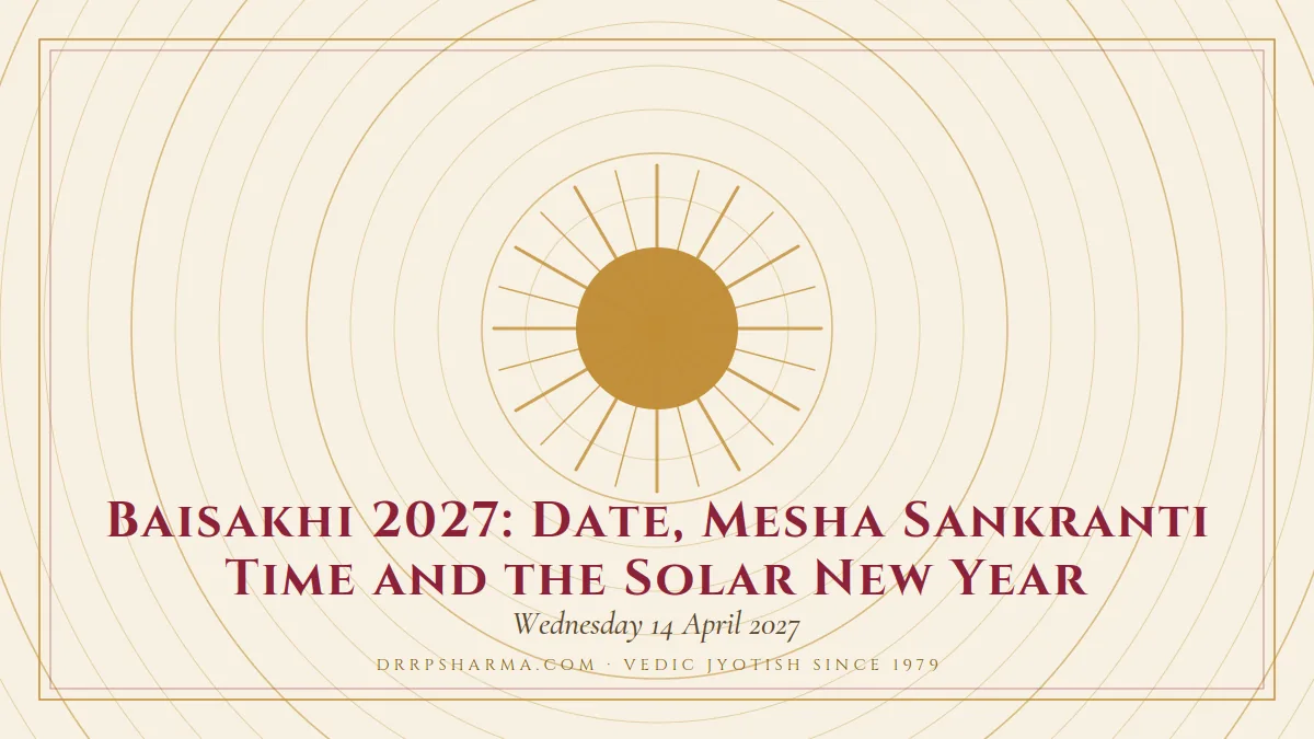 Baisakhi 2027: Date, Mesha Sankranti Time and the Solar New Year — a golden sun motif on a parchment plate