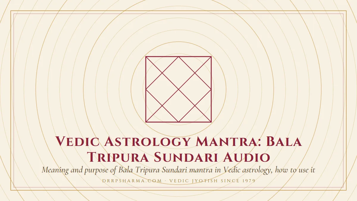 Vedic Astrology Mantra: Bala Tripura Sundari Audio — a Vedic birth-chart (kundli) diagram motif on a parchment plate