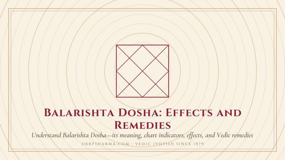 Balarishta Dosha: Effects and Remedies — a Vedic birth-chart (kundli) diagram motif on a parchment plate