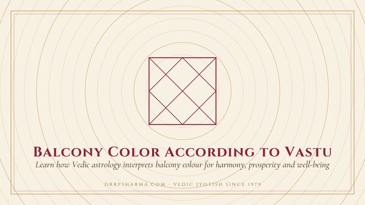 Balcony Color According to Vastu — a Vedic birth-chart (kundli) diagram motif on a parchment plate