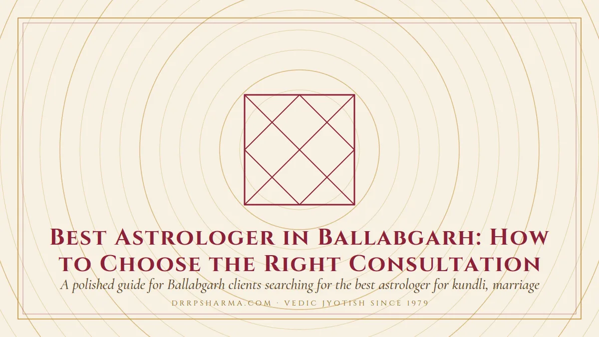 Best Astrologer in Ballabgarh: How to Choose the Right Consultation — a Vedic birth-chart (kundli) diagram motif on a parchment plate