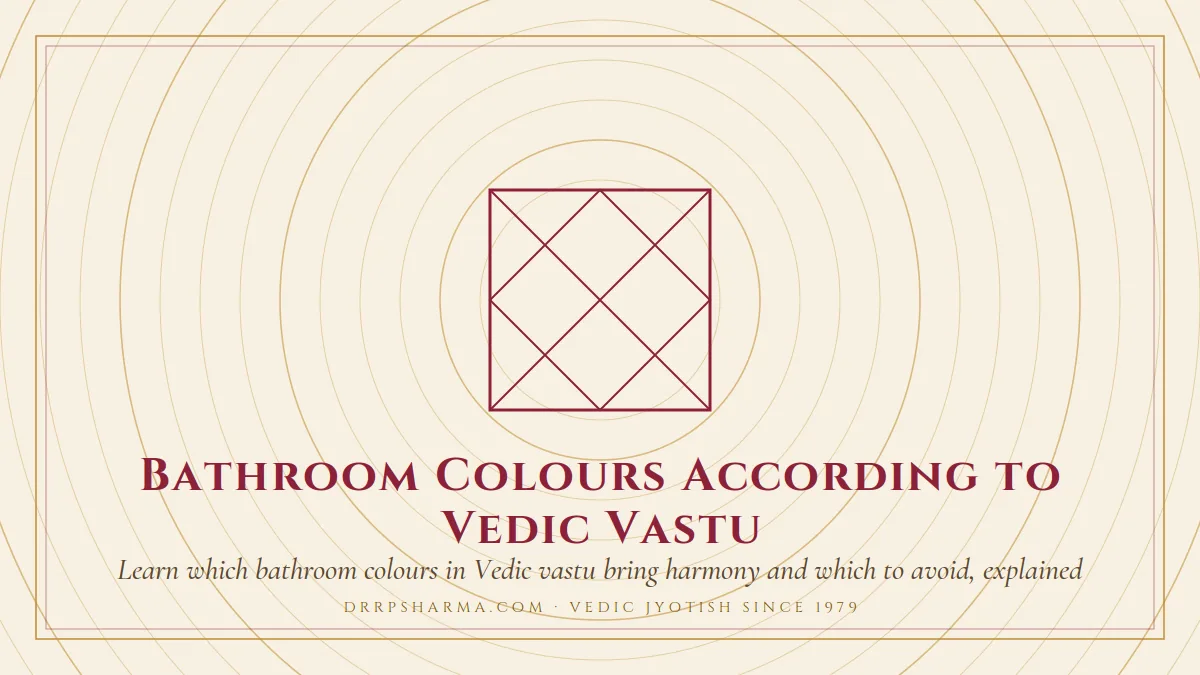 Bathroom Colours According to Vedic Vastu — a Vedic birth-chart (kundli) diagram motif on a parchment plate