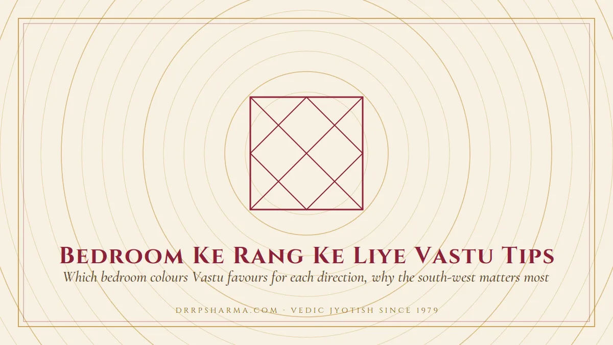 Vastu Tips for Bedroom Colours — a Vedic birth-chart (kundli) diagram motif on a parchment plate