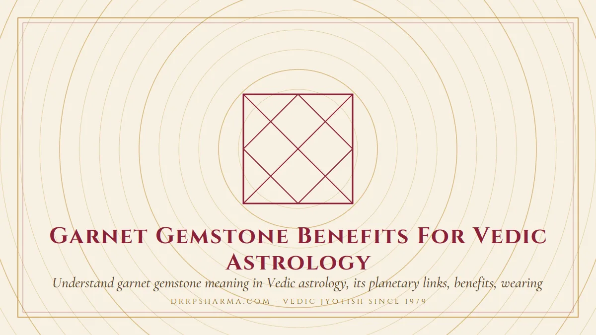 Garnet Gemstone Benefits For Vedic Astrology — a Vedic birth-chart (kundli) diagram motif on a parchment plate