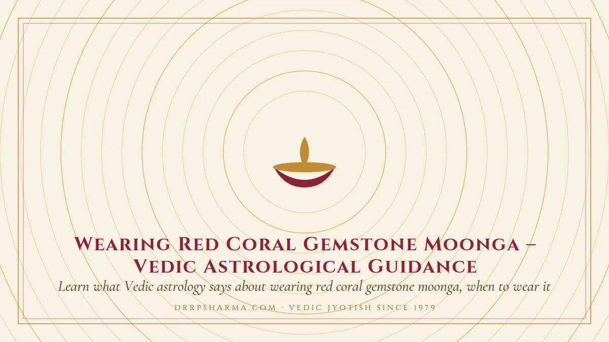 Wearing Red Coral Gemstone Moonga – Vedic Astrological Guidance — a lit diya lamp motif on a parchment plate