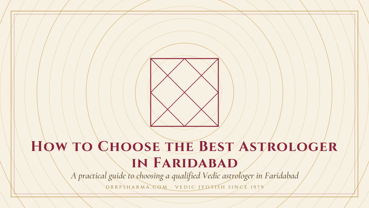 How to Choose the Best Astrologer in Faridabad — a Vedic birth-chart (kundli) diagram motif on a parchment plate