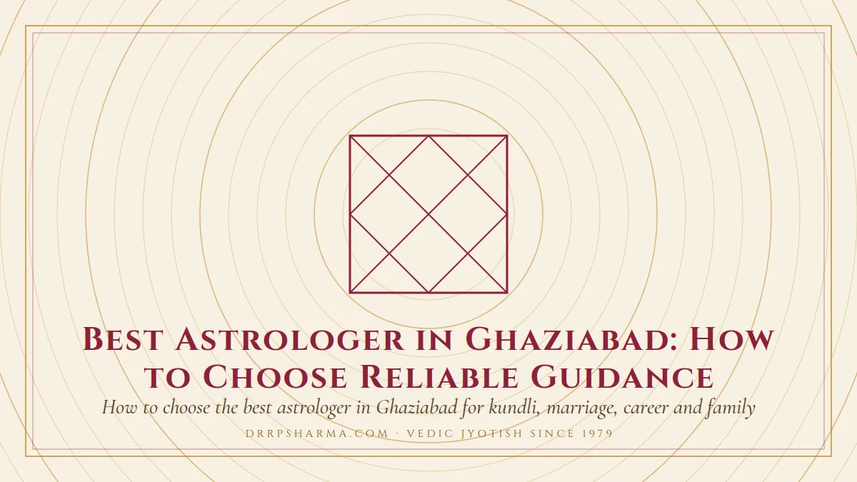 Best Astrologer in Ghaziabad: How to Choose Reliable Guidance — a Vedic birth-chart (kundli) diagram motif on a parchment plate