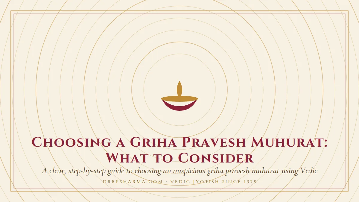 Choosing a Griha Pravesh Muhurat: What to Consider — a lit diya lamp motif on a parchment plate