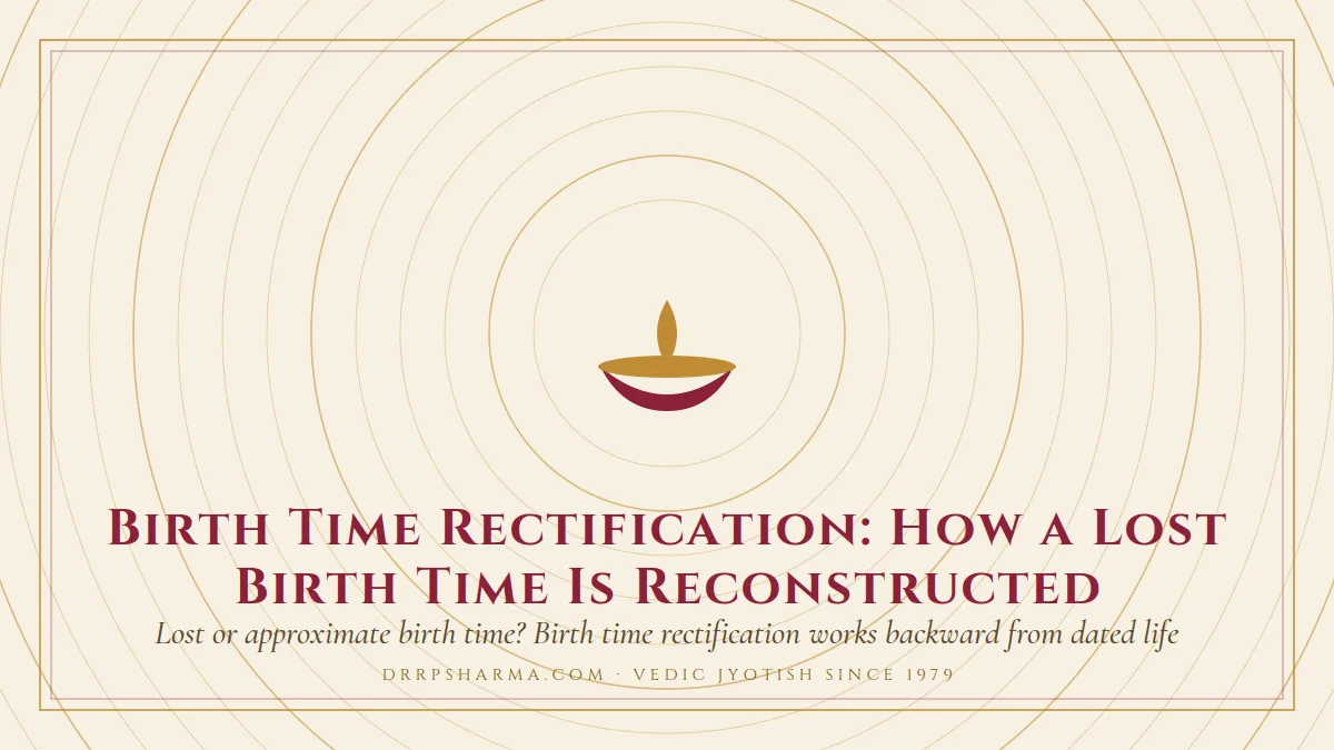 Birth Time Rectification: How a Lost Birth Time Is Reconstructed — a lit diya lamp motif on a parchment plate