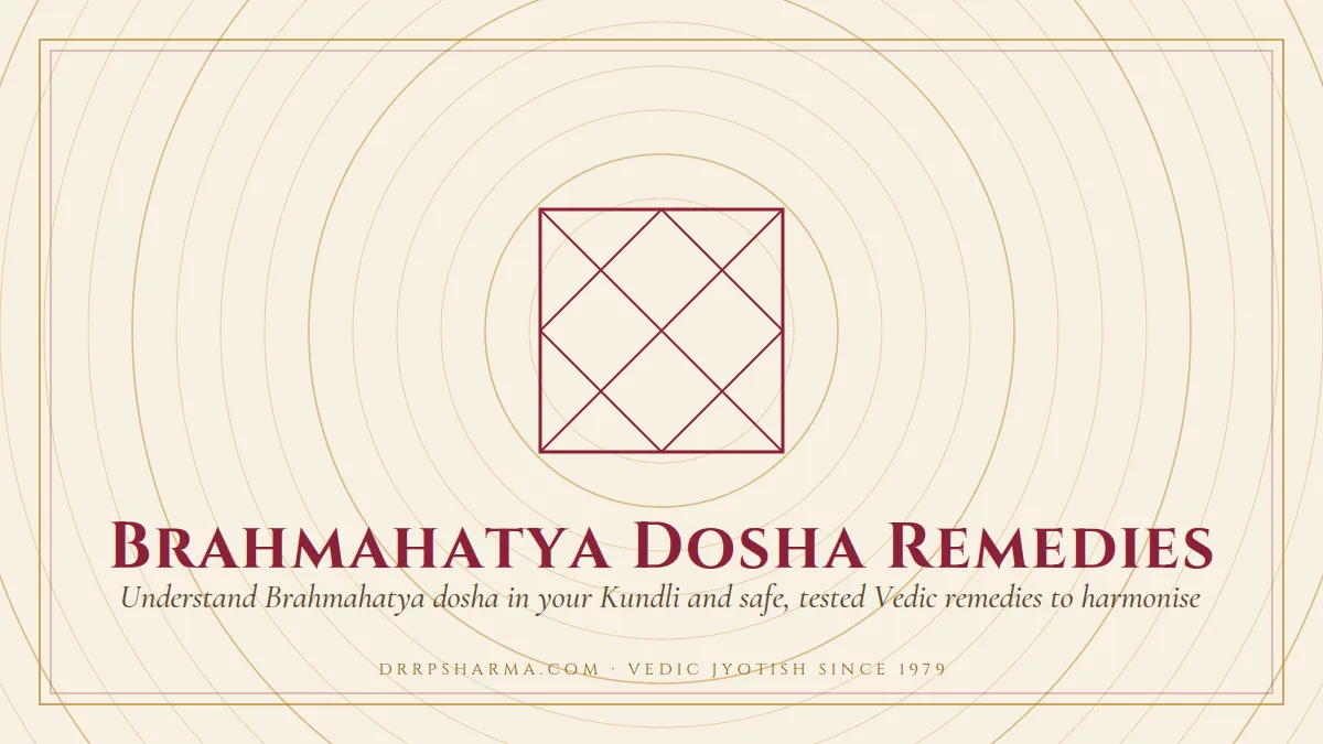 Brahmahatya Dosha Remedies — a Vedic birth-chart (kundli) diagram motif on a parchment plate